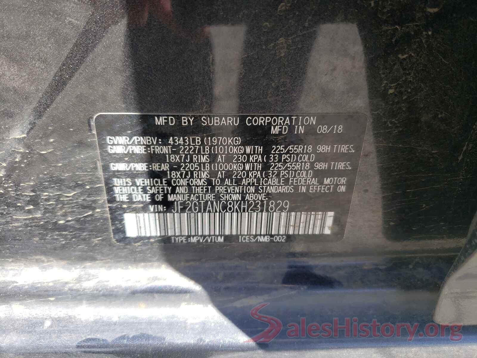 JF2GTANC8KH231829 2019 SUBARU CROSSTREK