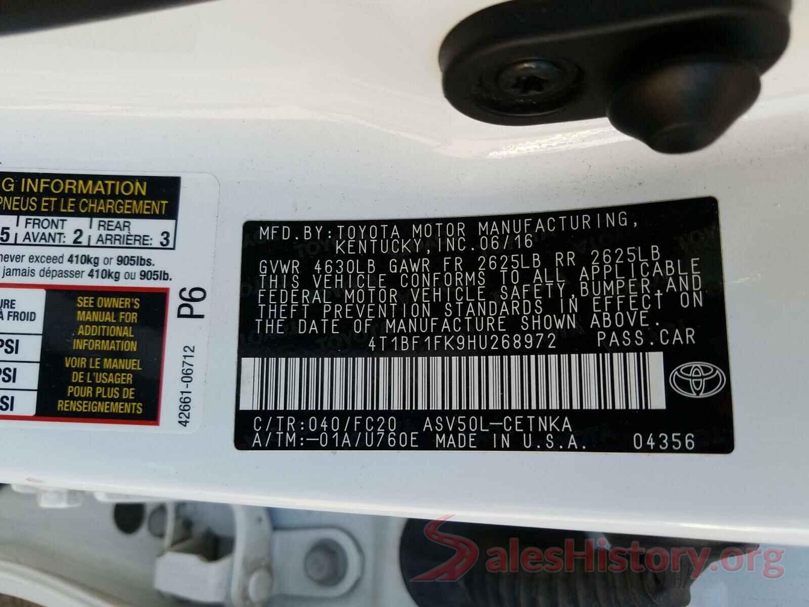 4T1BF1FK9HU268972 2017 TOYOTA CAMRY