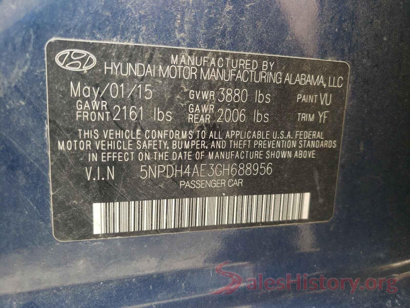 5NPDH4AE3GH688956 2016 HYUNDAI ELANTRA