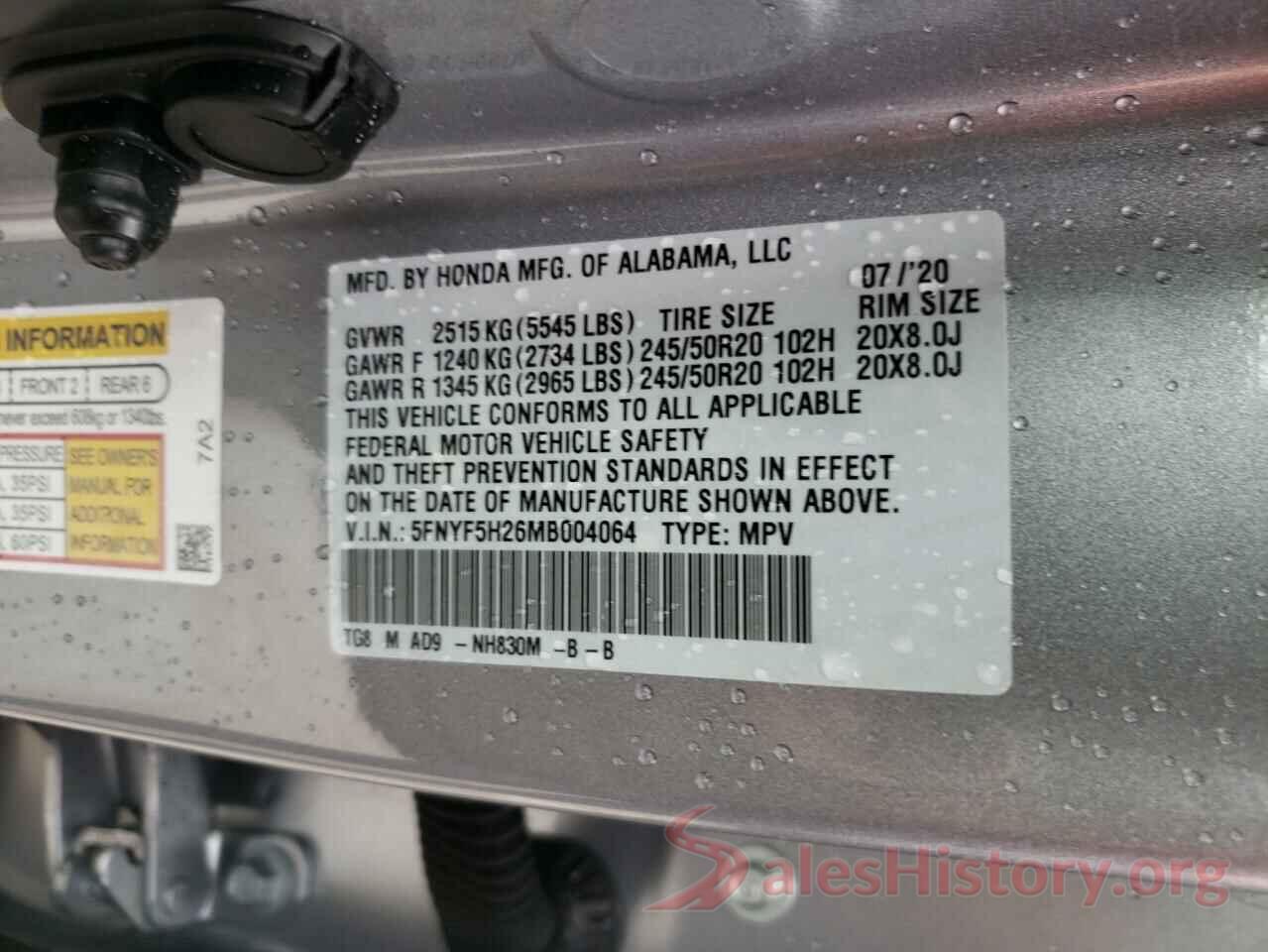 5FNYF5H26MB004064 2021 HONDA PILOT