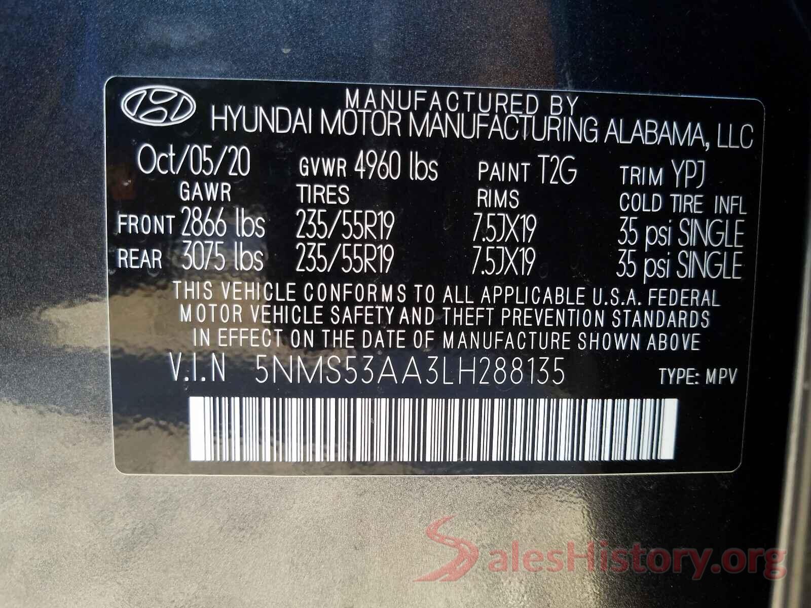 5NMS53AA3LH288135 2020 HYUNDAI SANTA FE