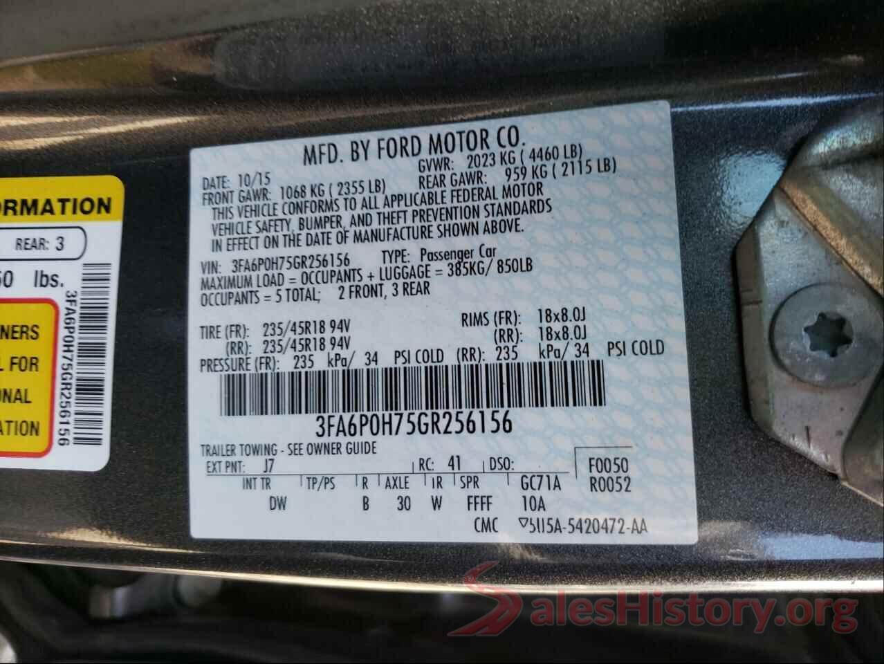 3FA6P0H75GR256156 2016 FORD FUSION