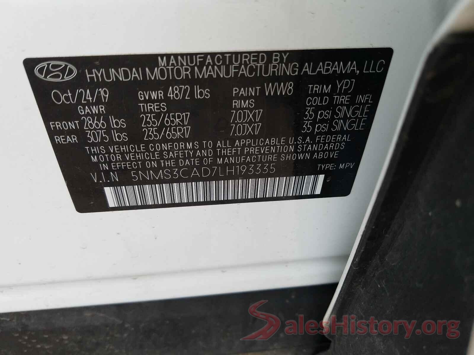 5NMS3CAD7LH193335 2020 HYUNDAI SANTA FE