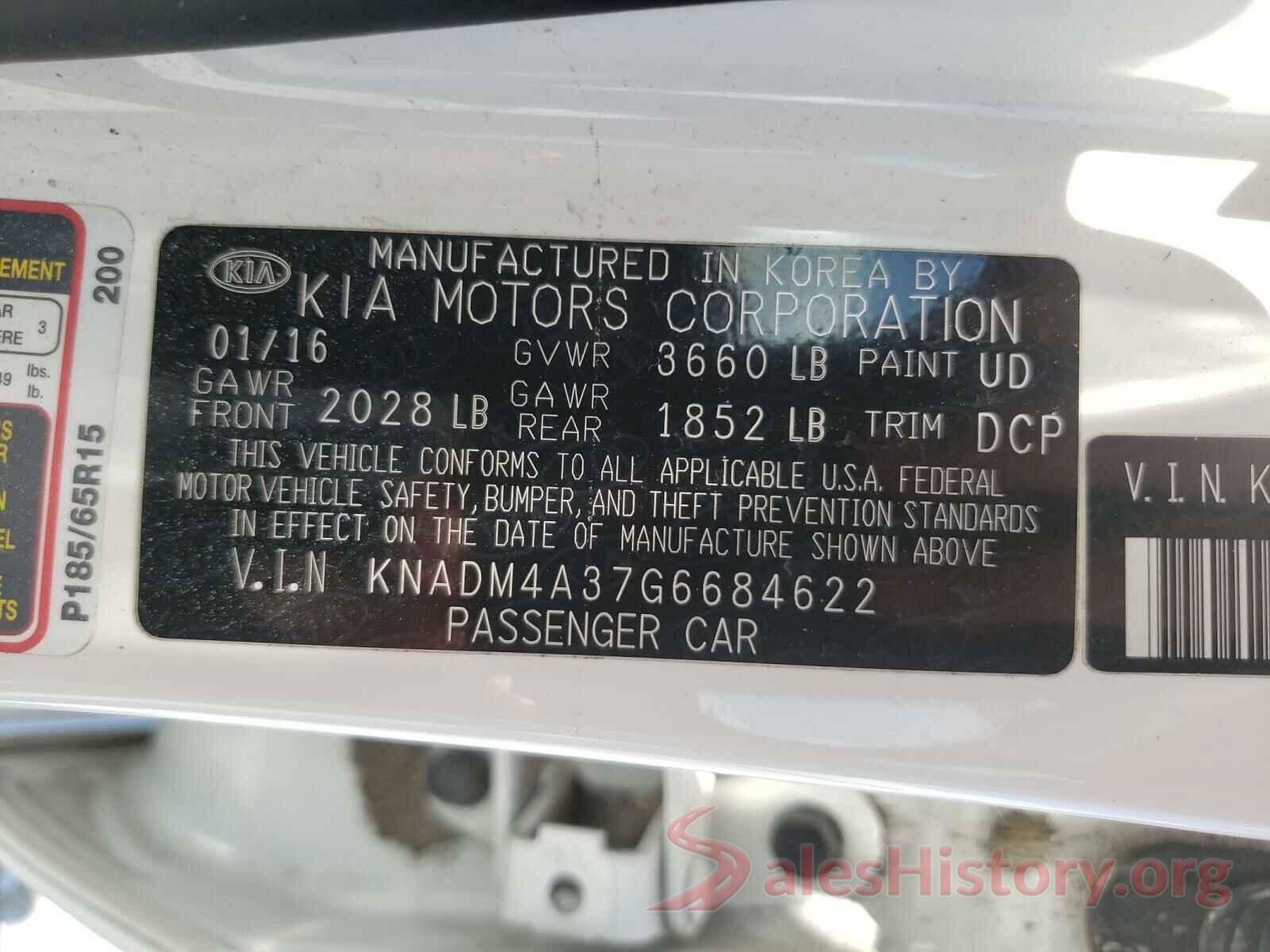 KNADM4A37G6684622 2016 KIA RIO