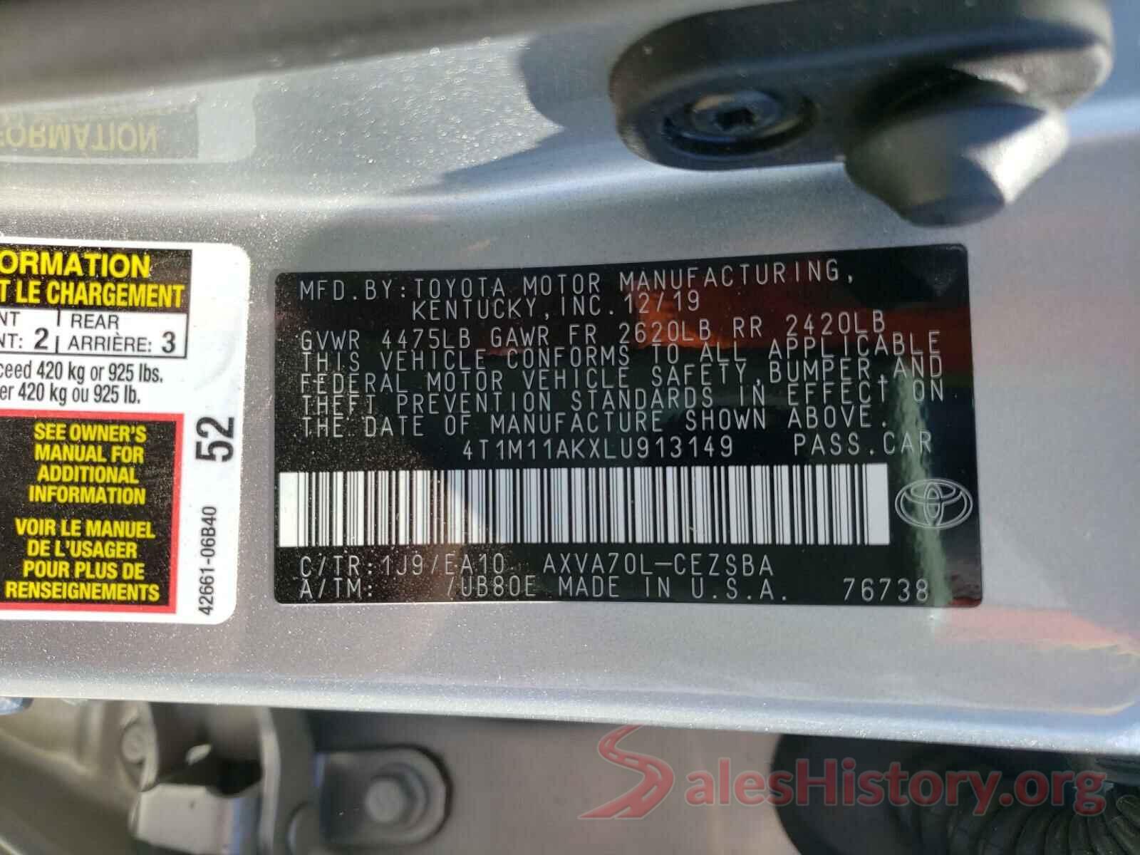 4T1M11AKXLU913149 2020 TOYOTA CAMRY