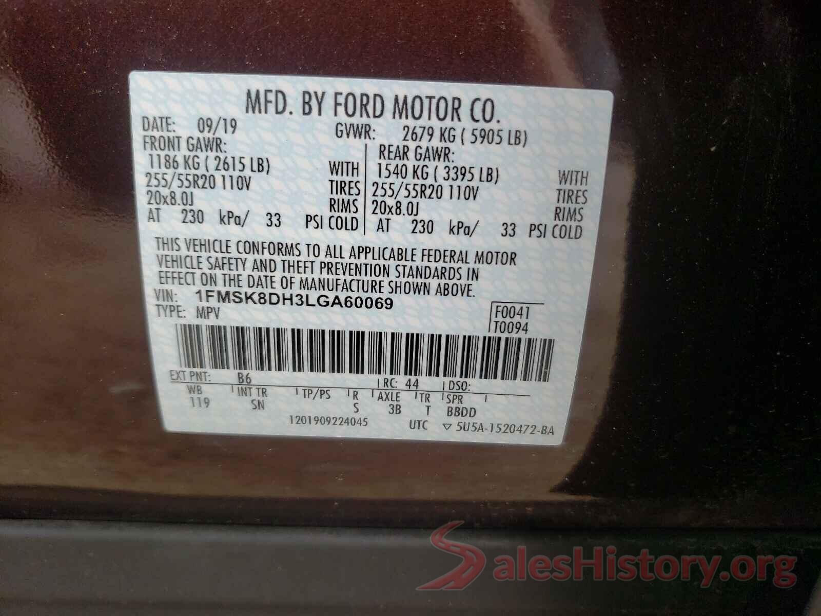 1FMSK8DH3LGA60069 2020 FORD EXPLORER