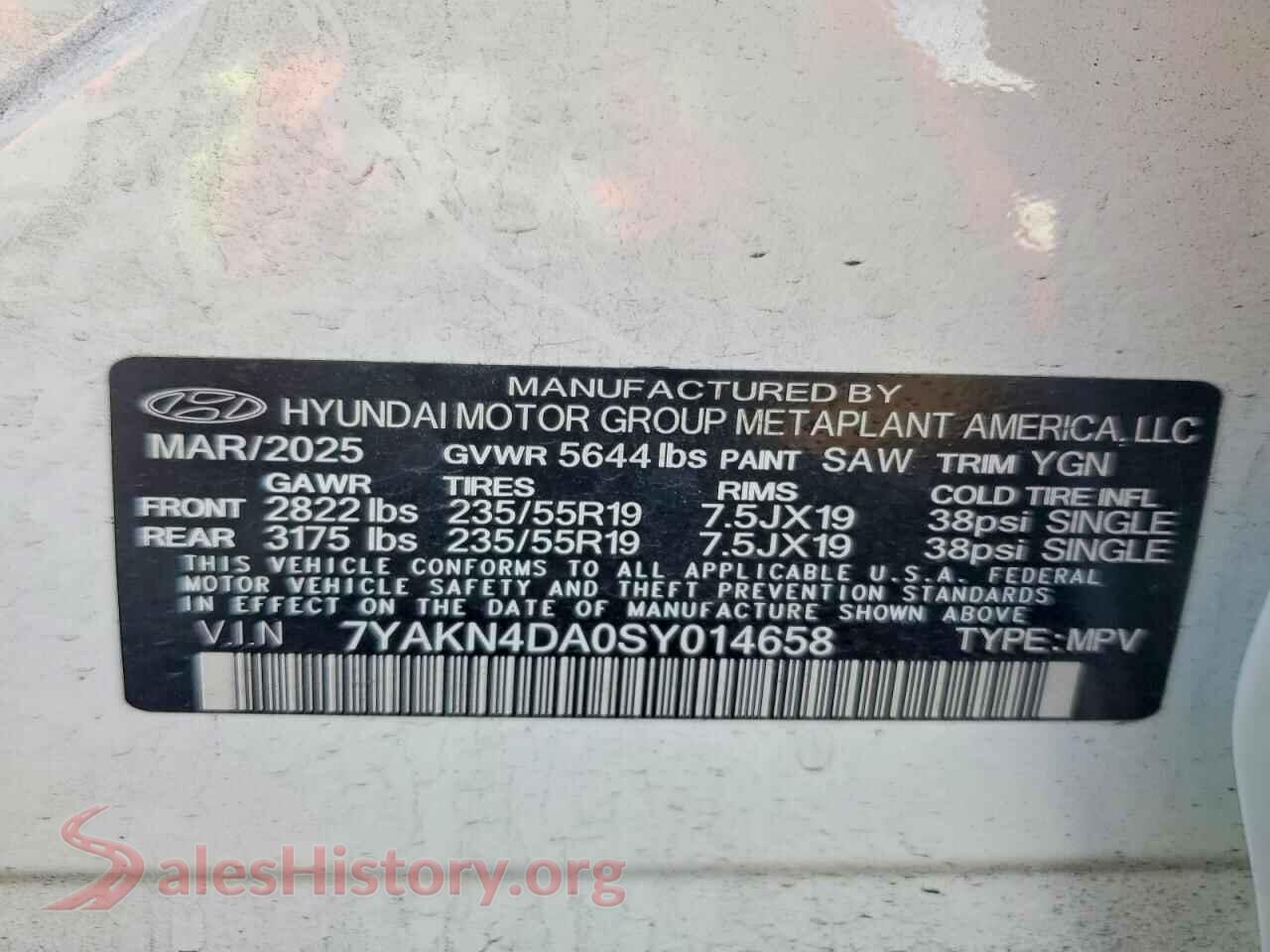 2025 HYUNDAI IONIQ VIN 7YAKN4DA0SY014658, trunk area