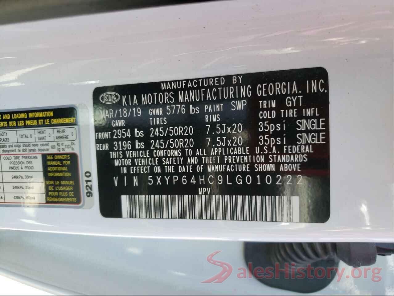 5XYP64HC9LG010222 2020 KIA TELLURIDE