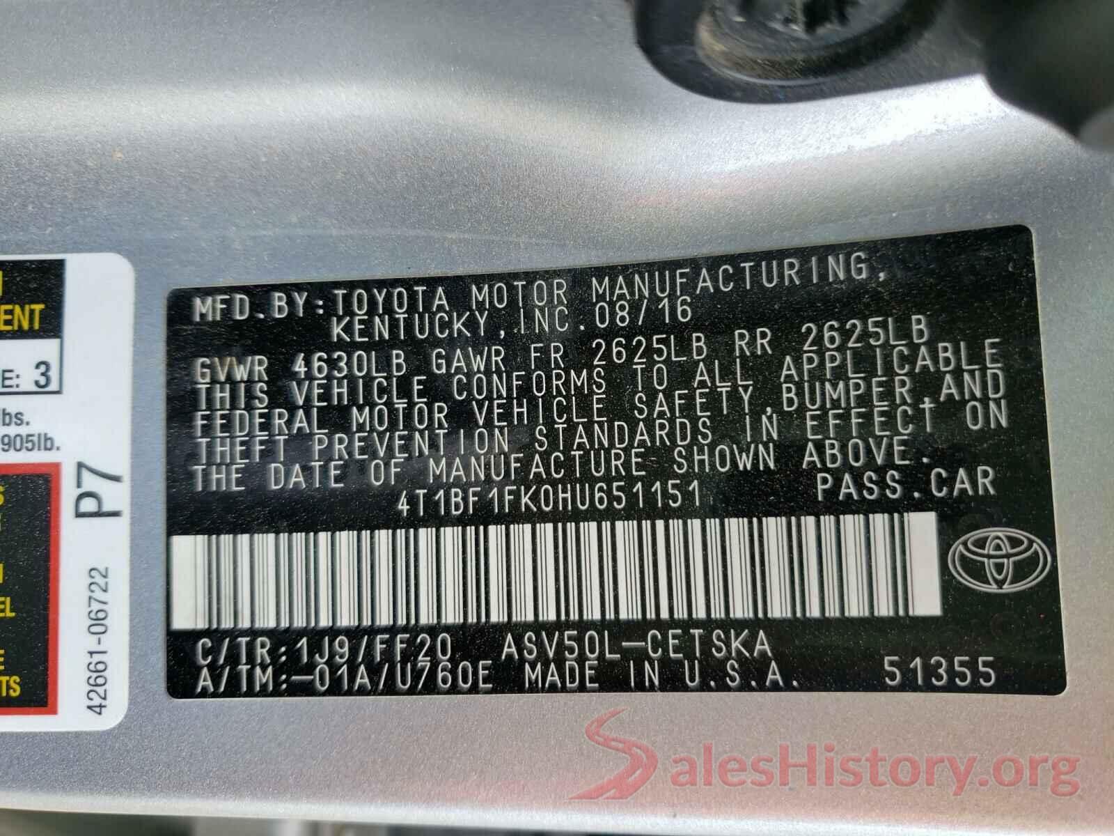 4T1BF1FK0HU651151 2017 TOYOTA CAMRY