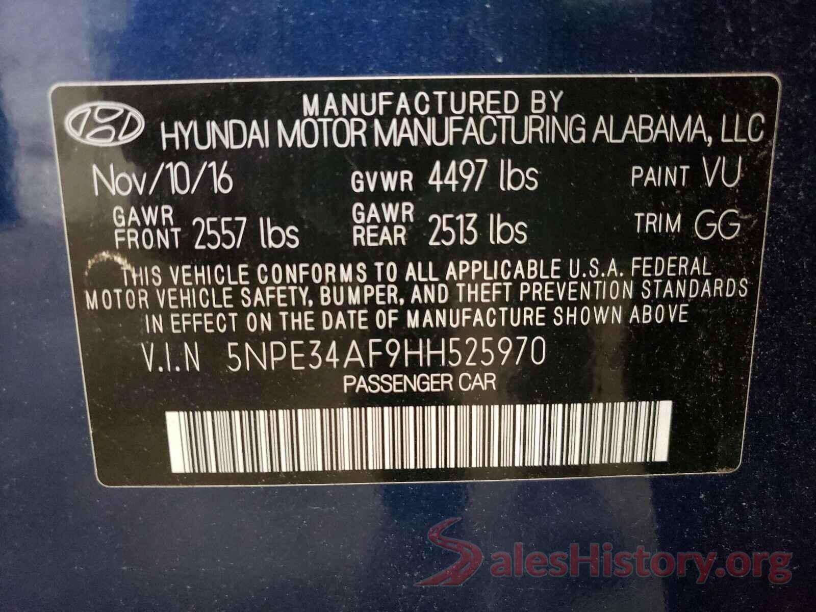 5NPE34AF9HH525970 2017 HYUNDAI SONATA