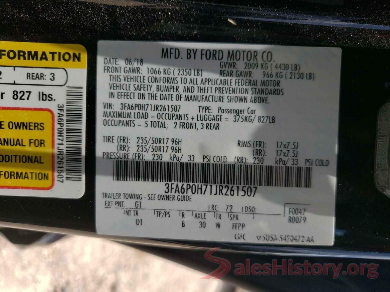 3FA6P0H71JR261507 2018 FORD FUSION