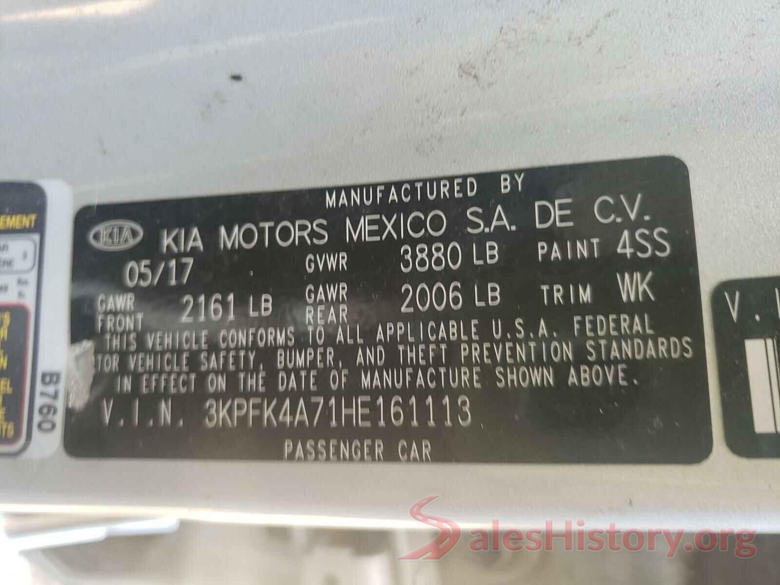 3KPFK4A71HE161113 2017 KIA FORTE