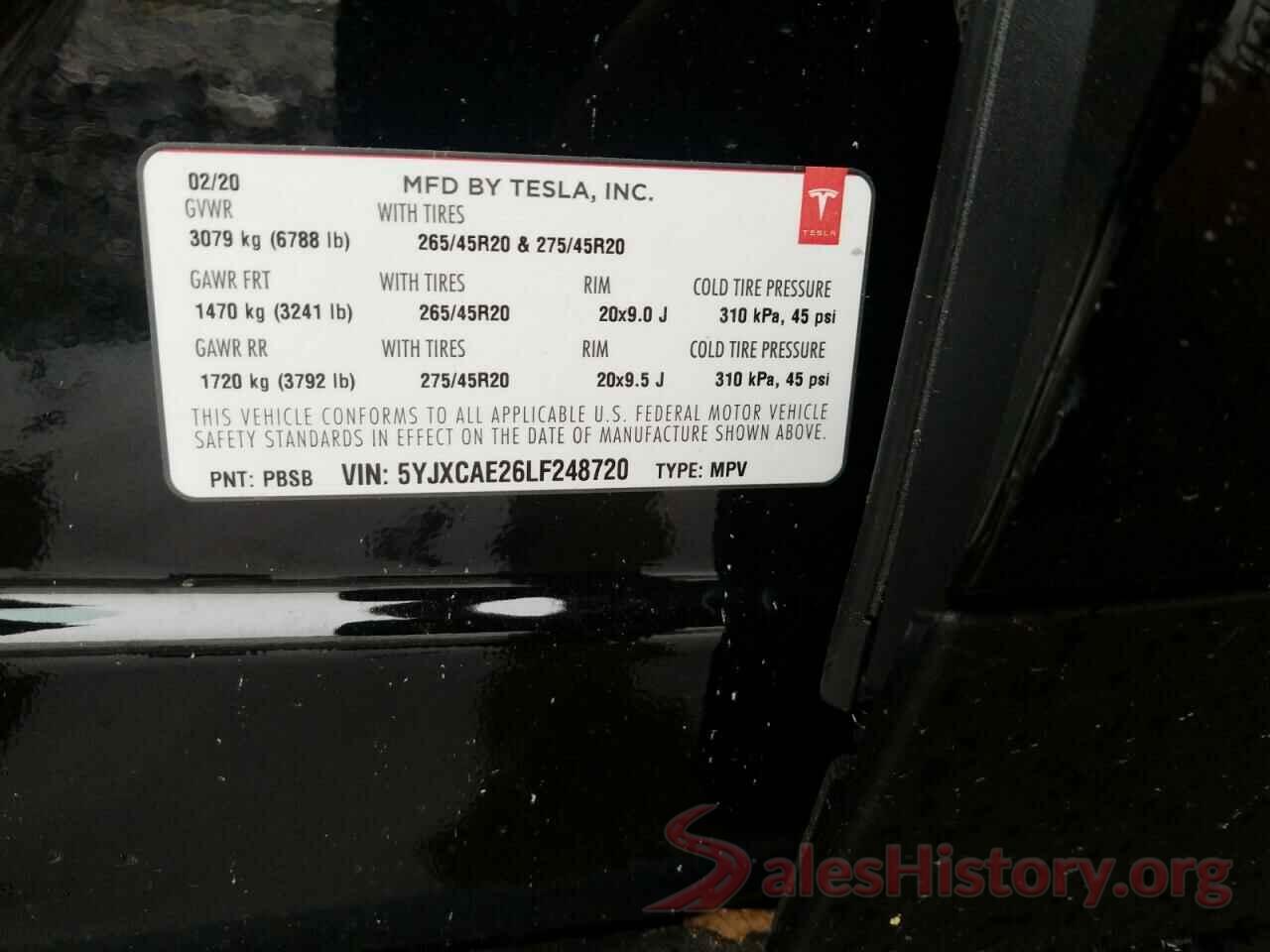 5YJXCAE26LF248720 2020 TESLA MODEL X