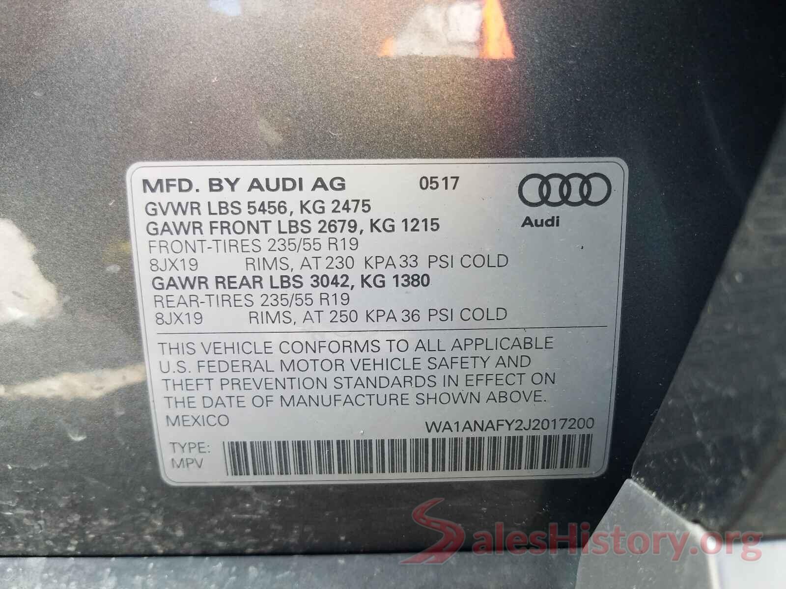 WA1ANAFY2J2017200 2018 AUDI Q5