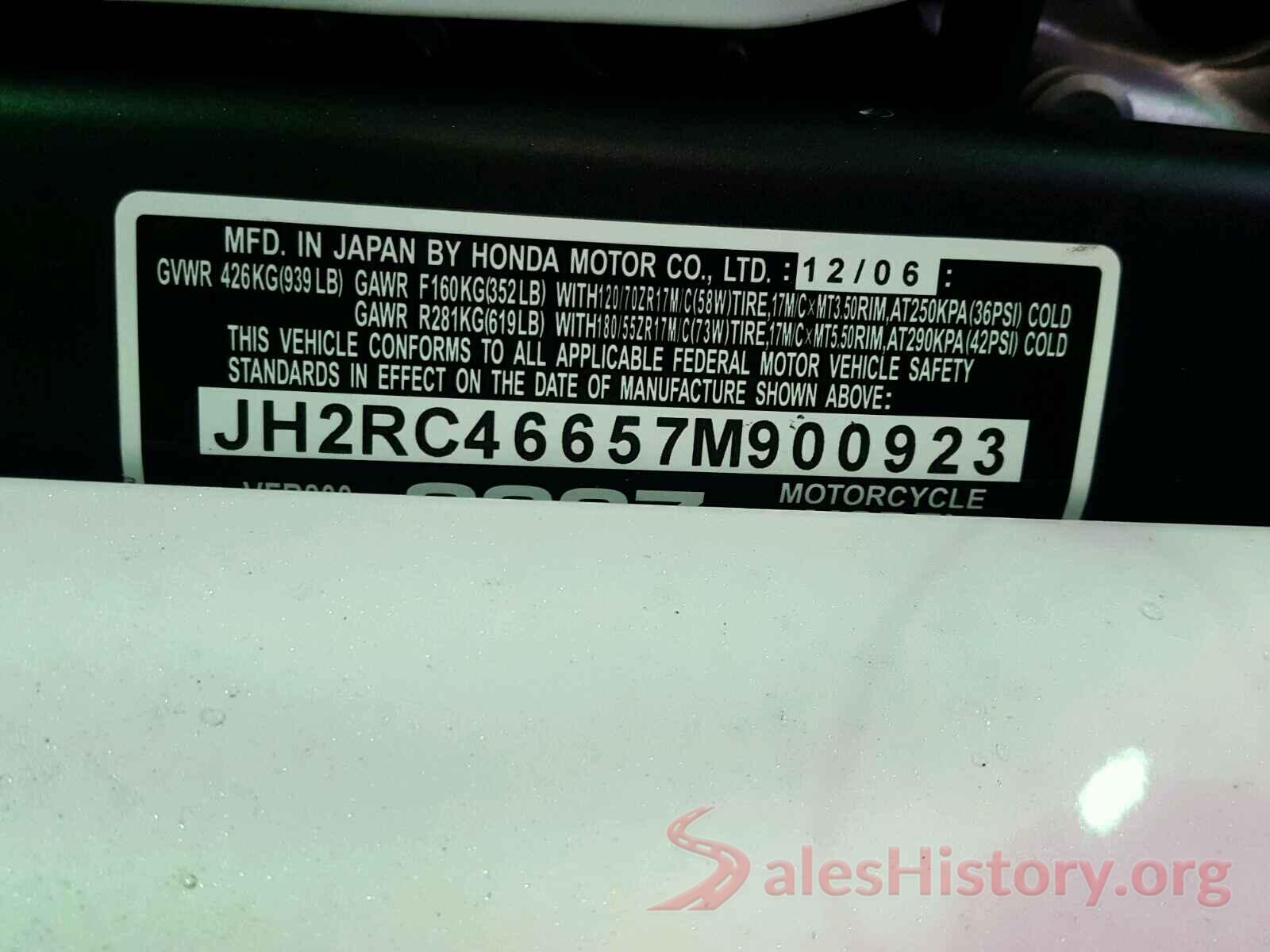 JH2RC46657M900923 2007 HONDA VFR CYCLE