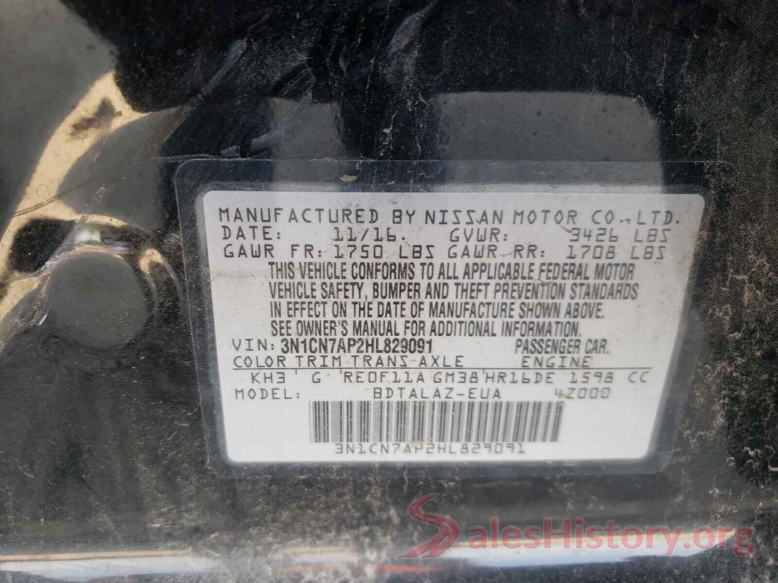 3N1CN7AP2HL829091 2017 NISSAN VERSA