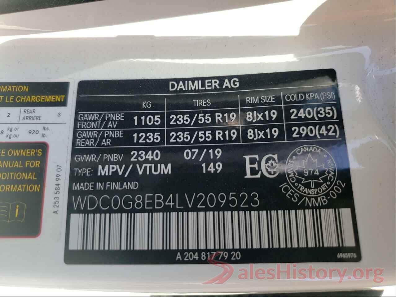 WDC0G8EB4LV209523 2020 MERCEDES-BENZ GLC-CLASS