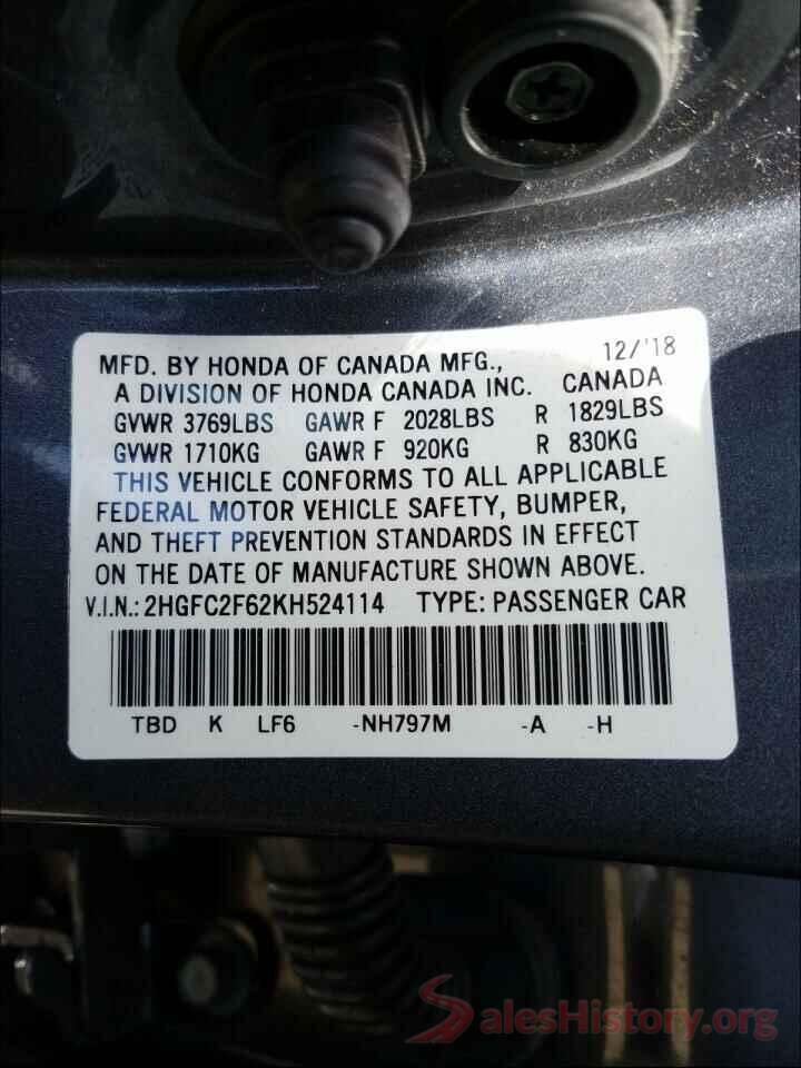 2HGFC2F62KH524114 2019 HONDA CIVIC