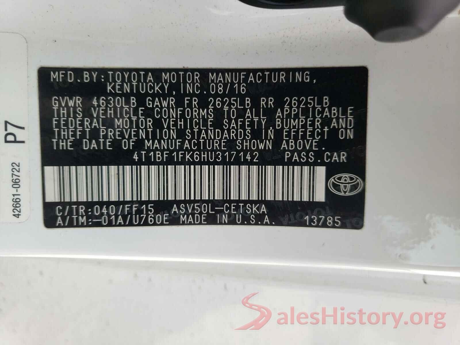 4T1BF1FK6HU317142 2017 TOYOTA CAMRY