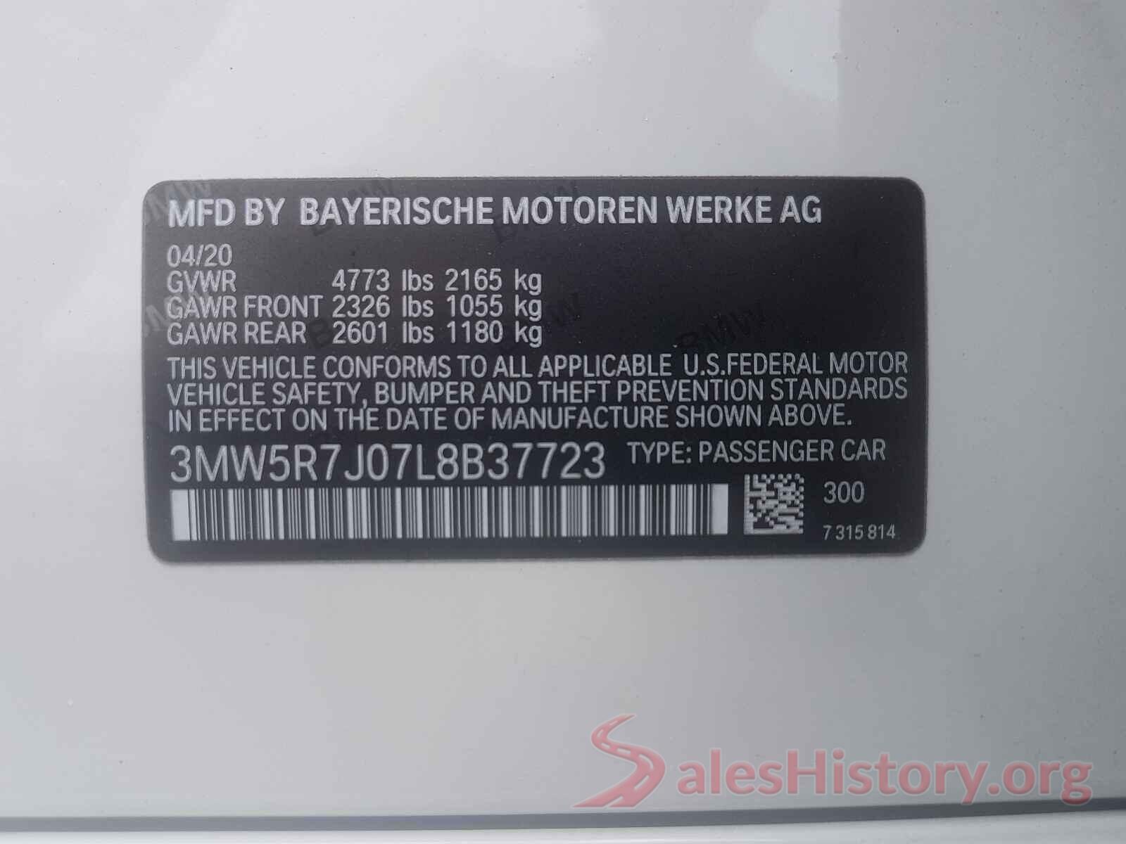 3MW5R7J07L8B37723 2020 BMW 3 SERIES