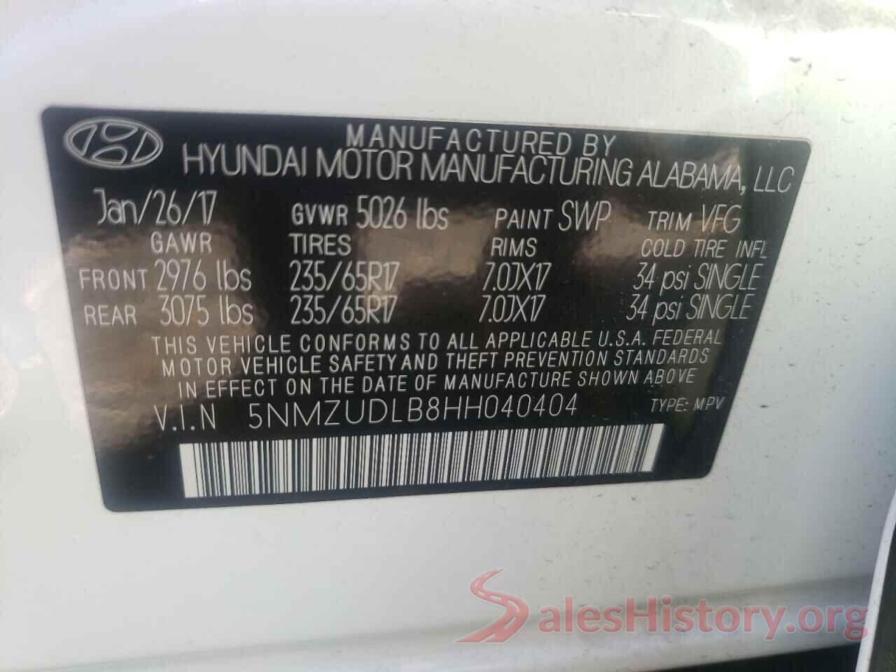 5NMZUDLB8HH040404 2017 HYUNDAI SANTA FE