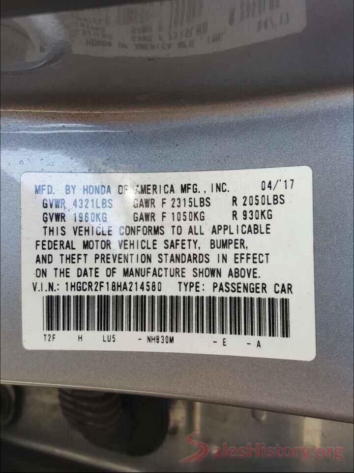 1HGCR2F18HA214580 2017 HONDA ACCORD