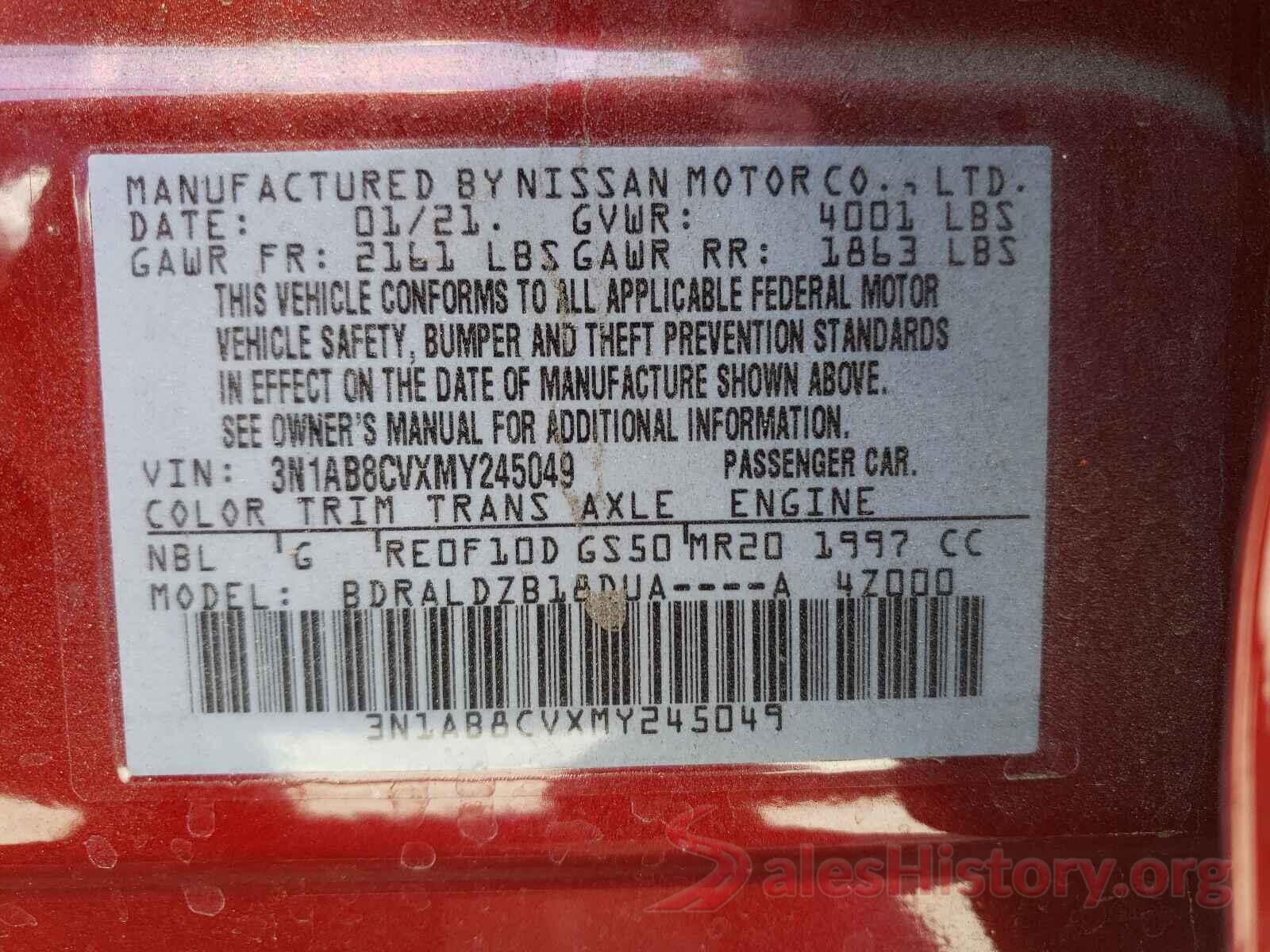 3N1AB8CVXMY245049 2021 NISSAN SENTRA