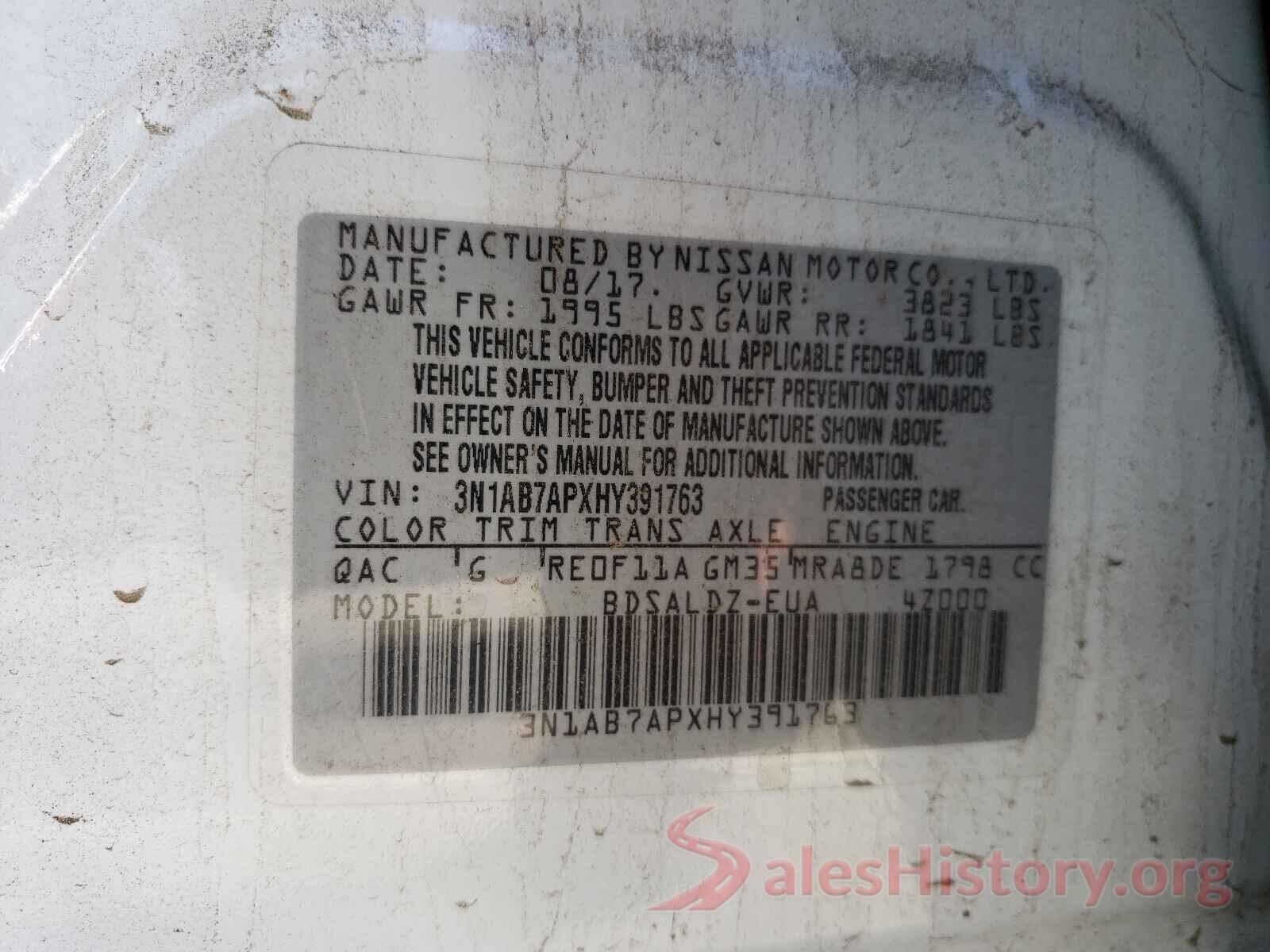 3N1AB7APXHY391763 2017 NISSAN SENTRA