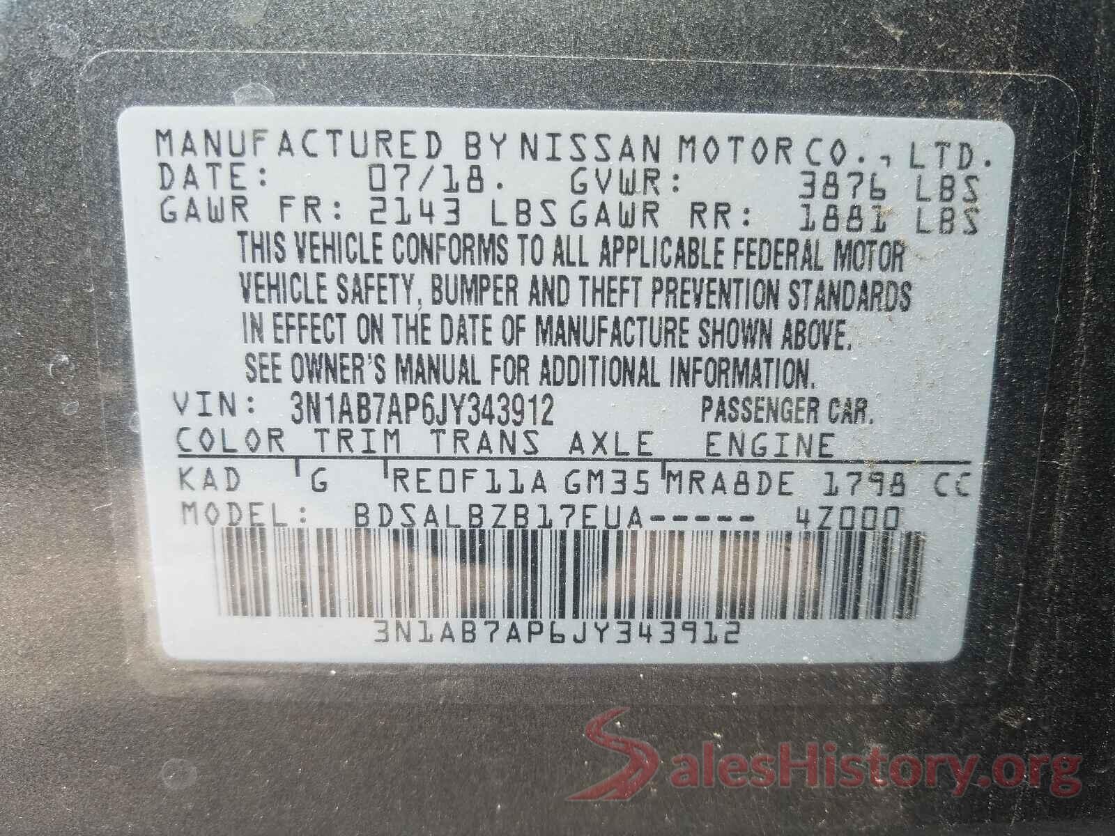 3N1AB7AP6JY343912 2018 NISSAN SENTRA