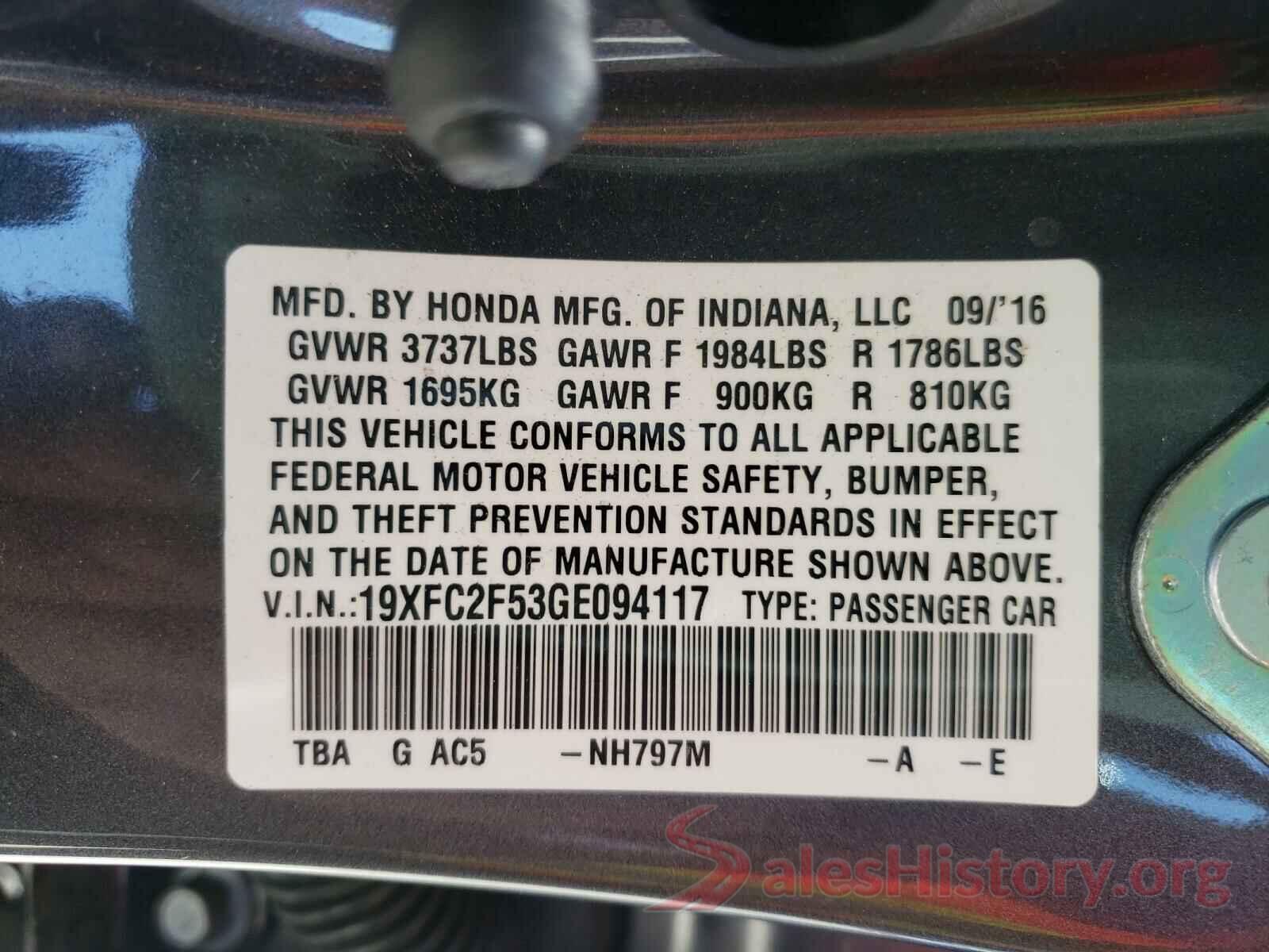 19XFC2F53GE094117 2016 HONDA CIVIC