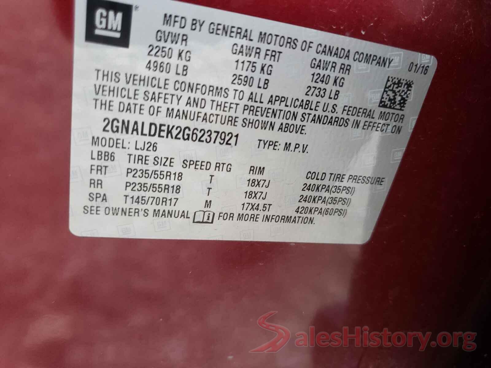 2GNALDEK2G6237921 2016 CHEVROLET EQUINOX