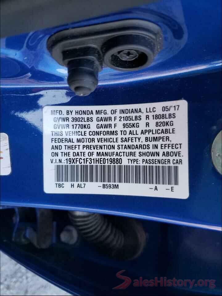 19XFC1F31HE019880 2017 HONDA CIVIC