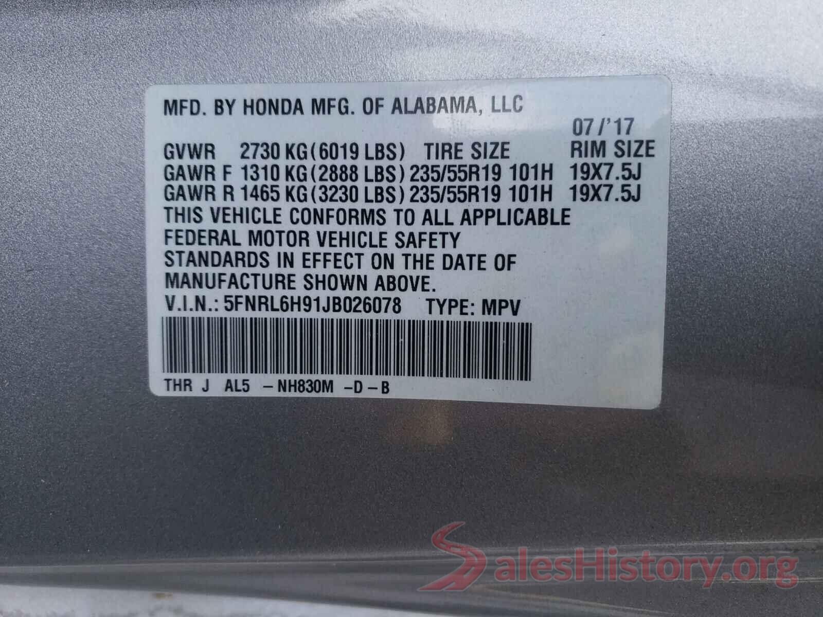 5FNRL6H91JB026078 2018 HONDA ODYSSEY