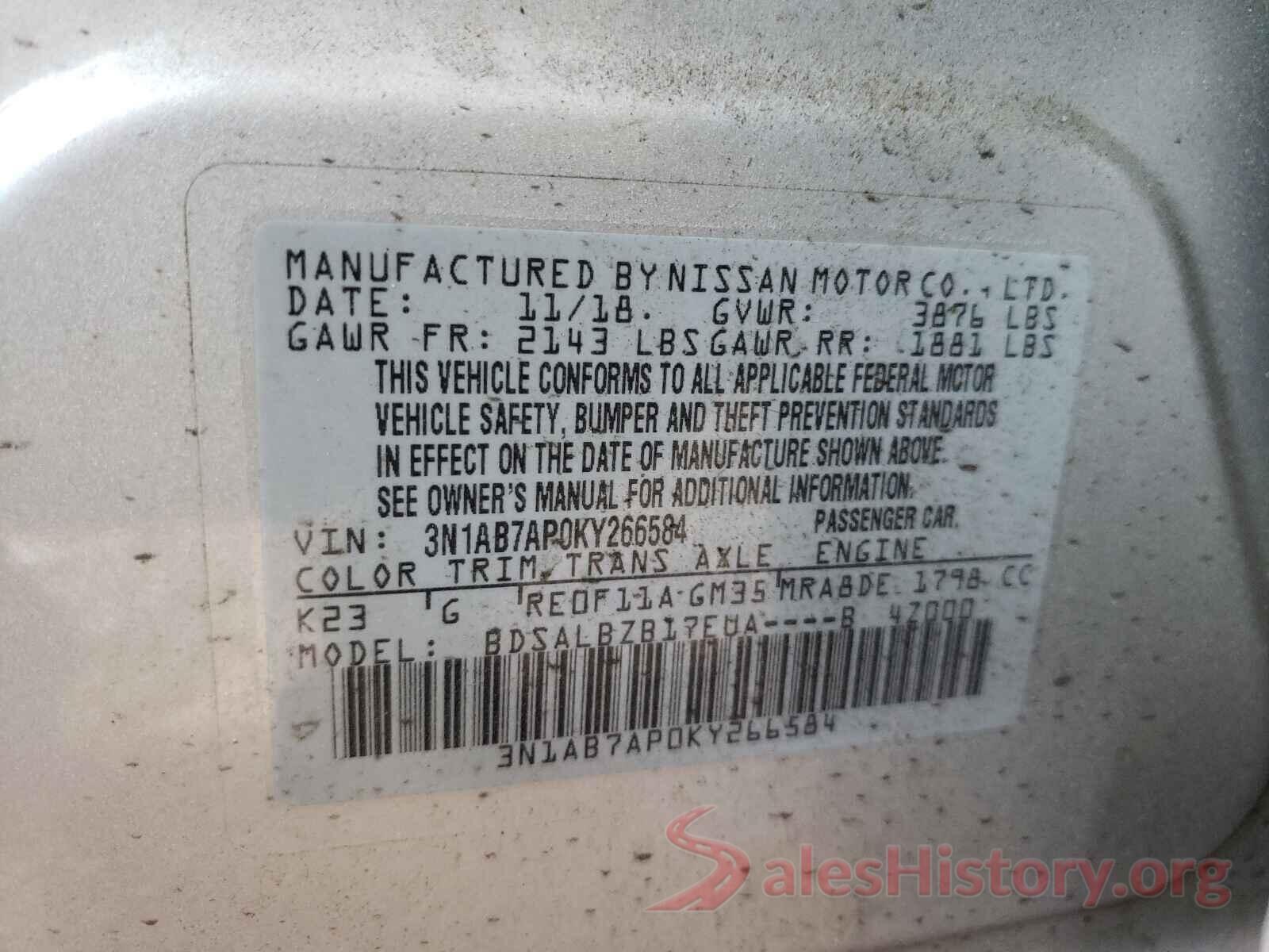 3N1AB7AP0KY266584 2019 NISSAN SENTRA