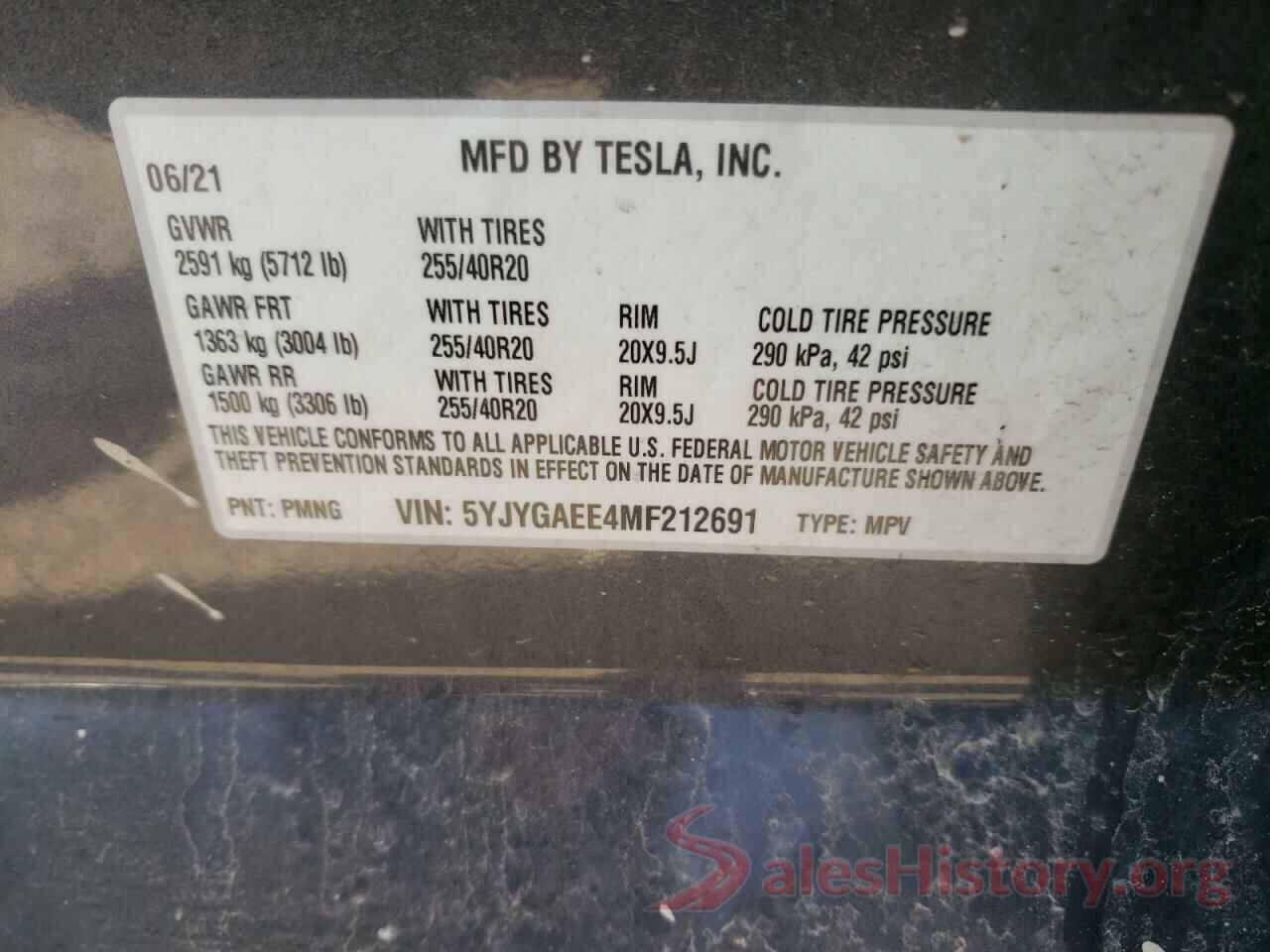 5YJYGAEE4MF212691 2021 TESLA MODEL Y