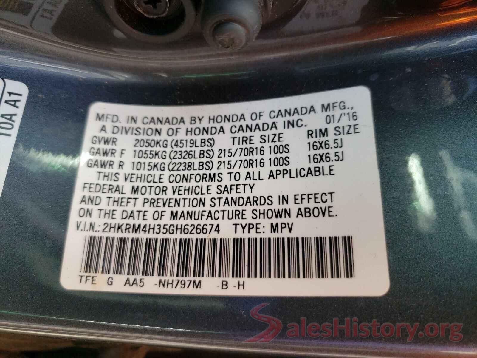 2HKRM4H35GH626674 2016 HONDA CRV