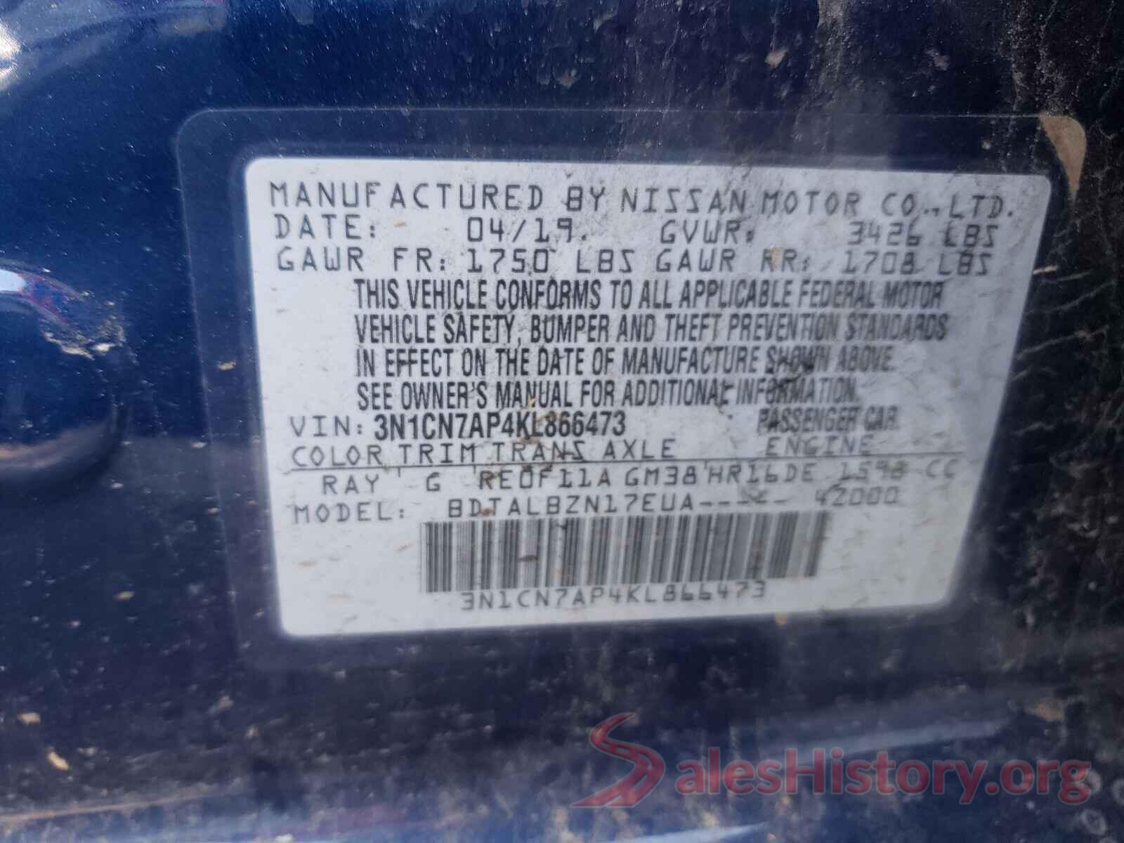 3N1CN7AP4KL866473 2019 NISSAN VERSA