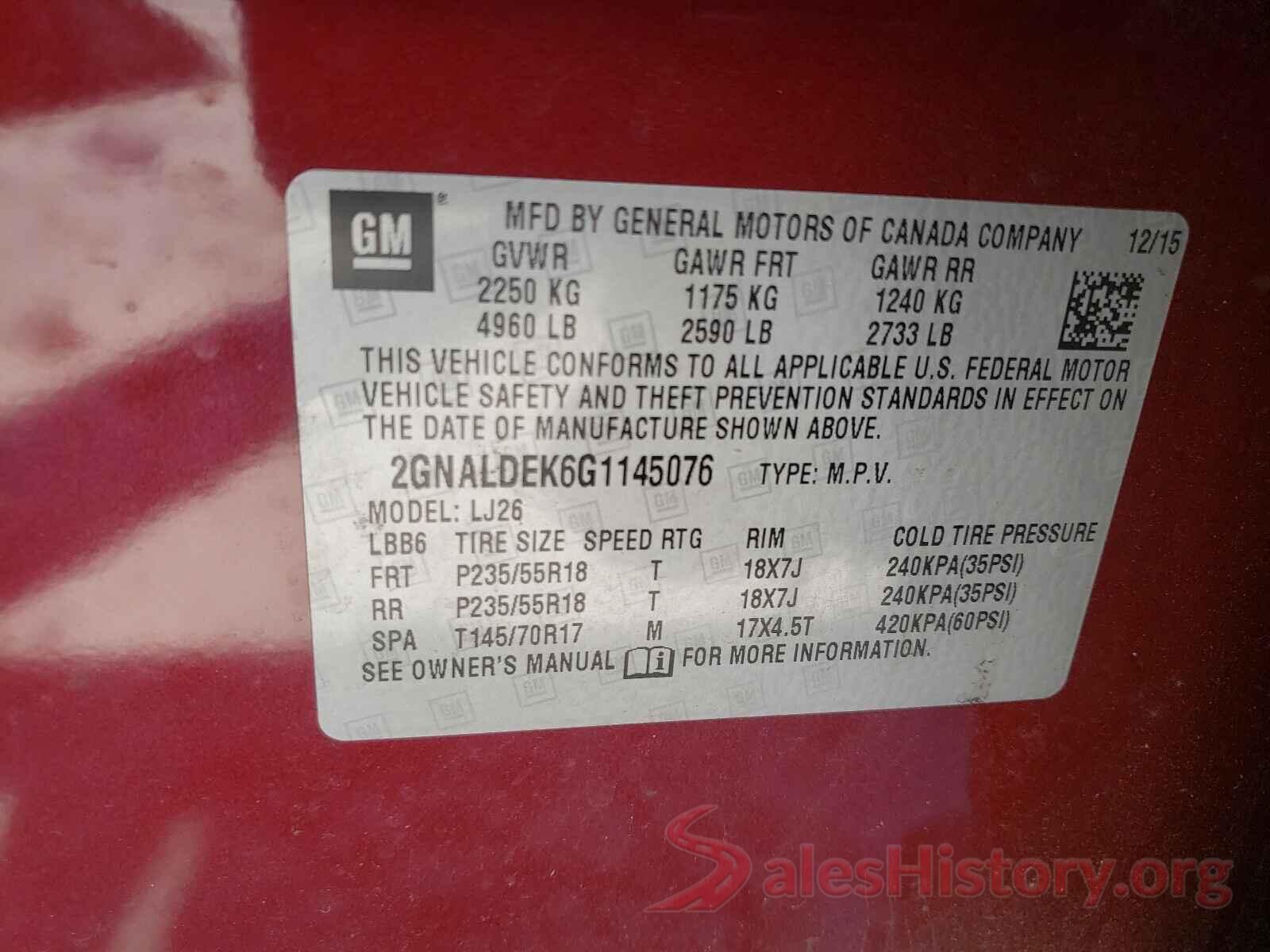 2GNALDEK6G1145076 2016 CHEVROLET EQUINOX