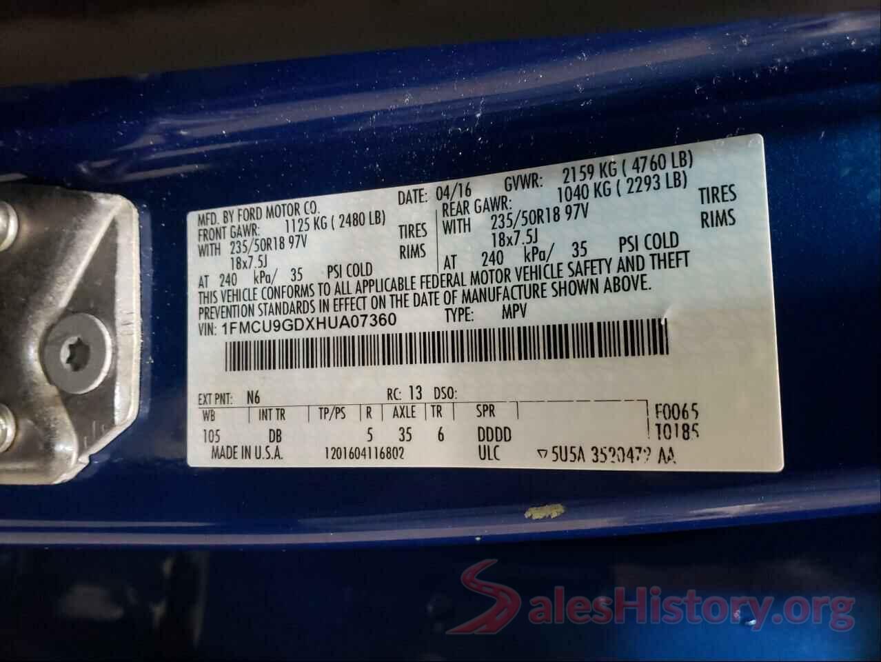 1FMCU9GDXHUA07360 2017 FORD ESCAPE