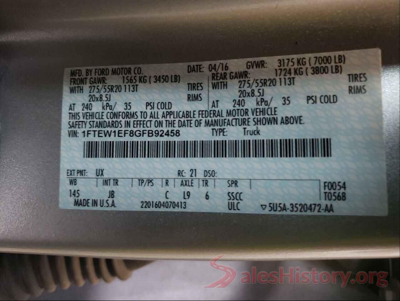 1FTEW1EF8GFB92458 2016 FORD F-150