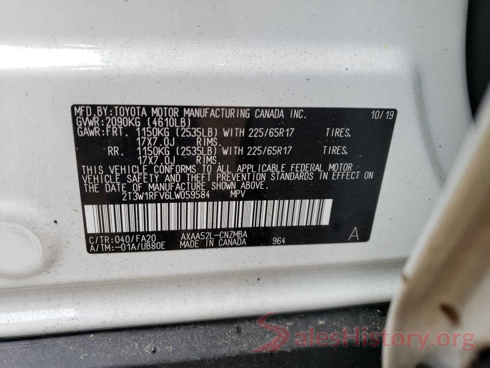 2T3W1RFV6LW059584 2020 TOYOTA RAV4