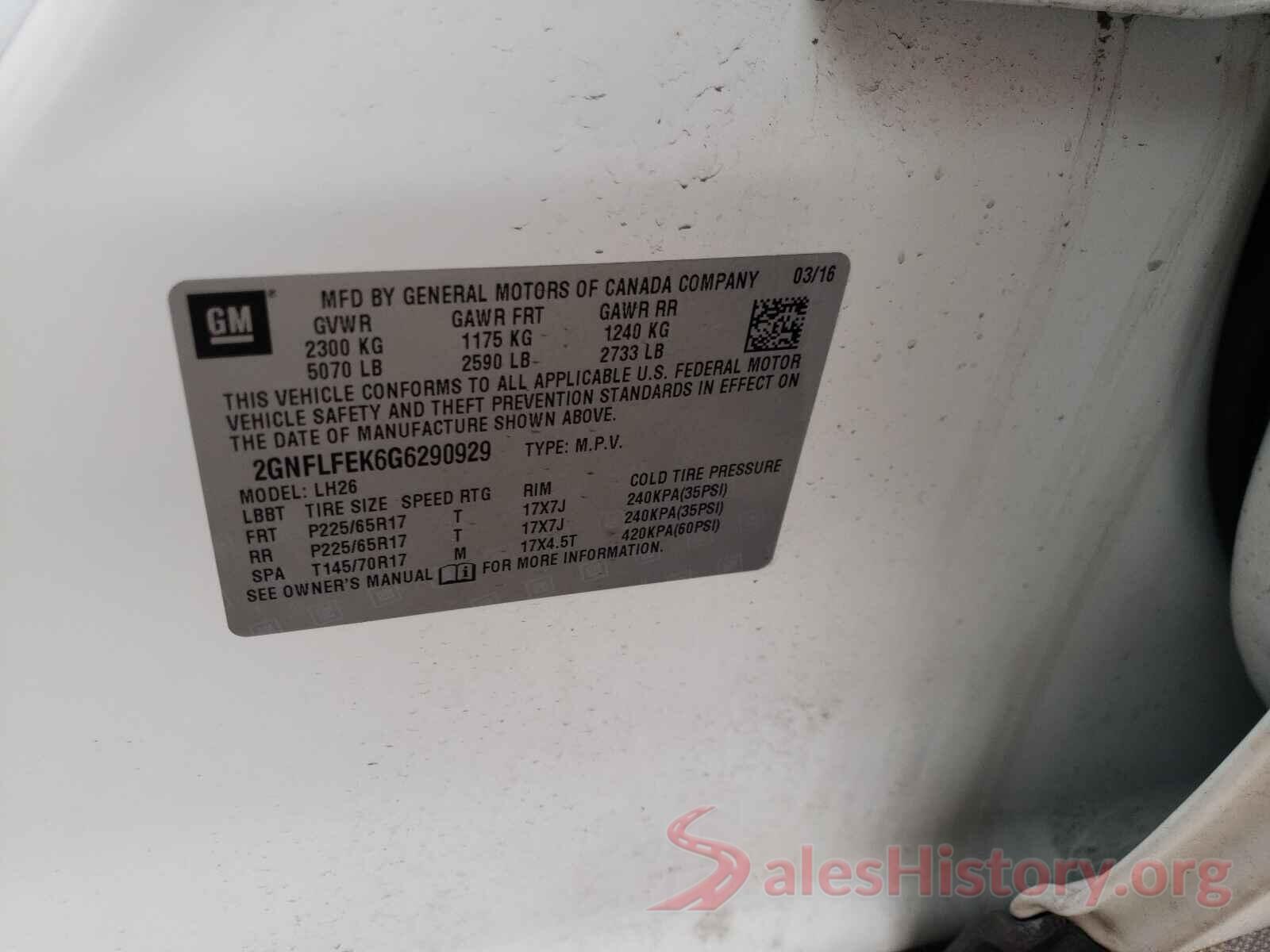 2GNFLFEK6G6290929 2016 CHEVROLET EQUINOX