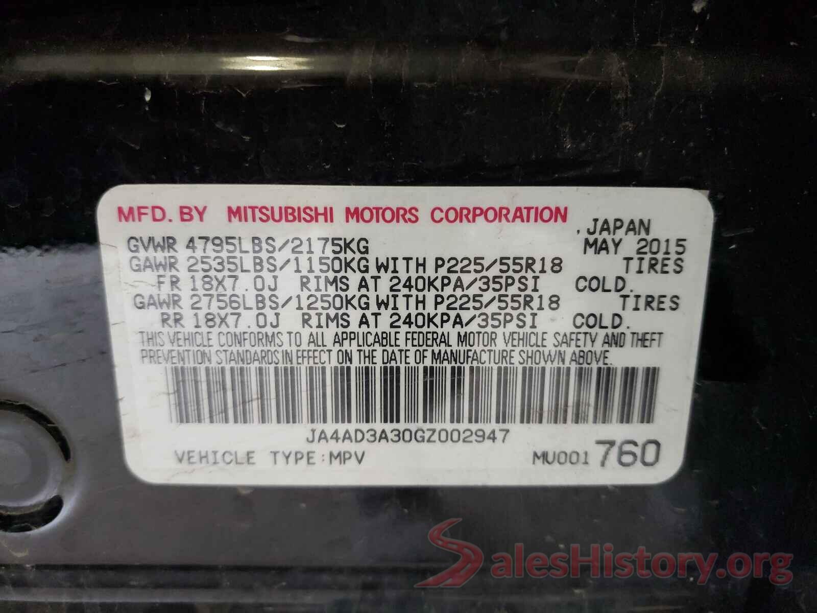 JA4AD3A30GZ002947 2016 MITSUBISHI OUTLANDER