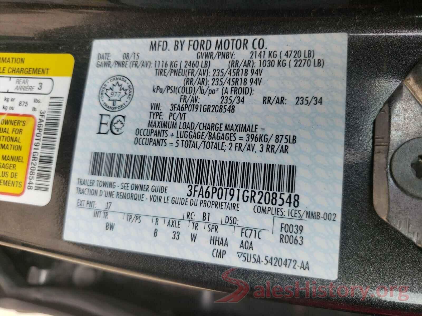 3FA6P0T91GR208548 2016 FORD FUSION