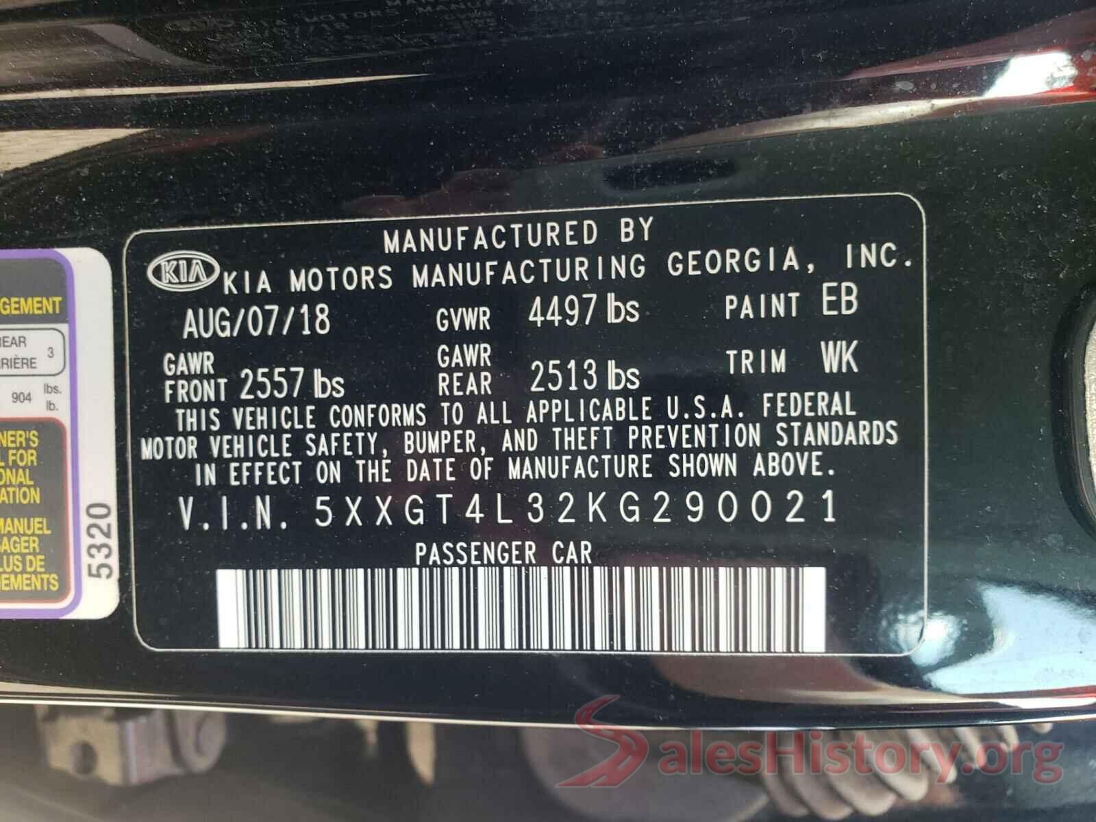 5XXGT4L32KG290021 2019 KIA OPTIMA