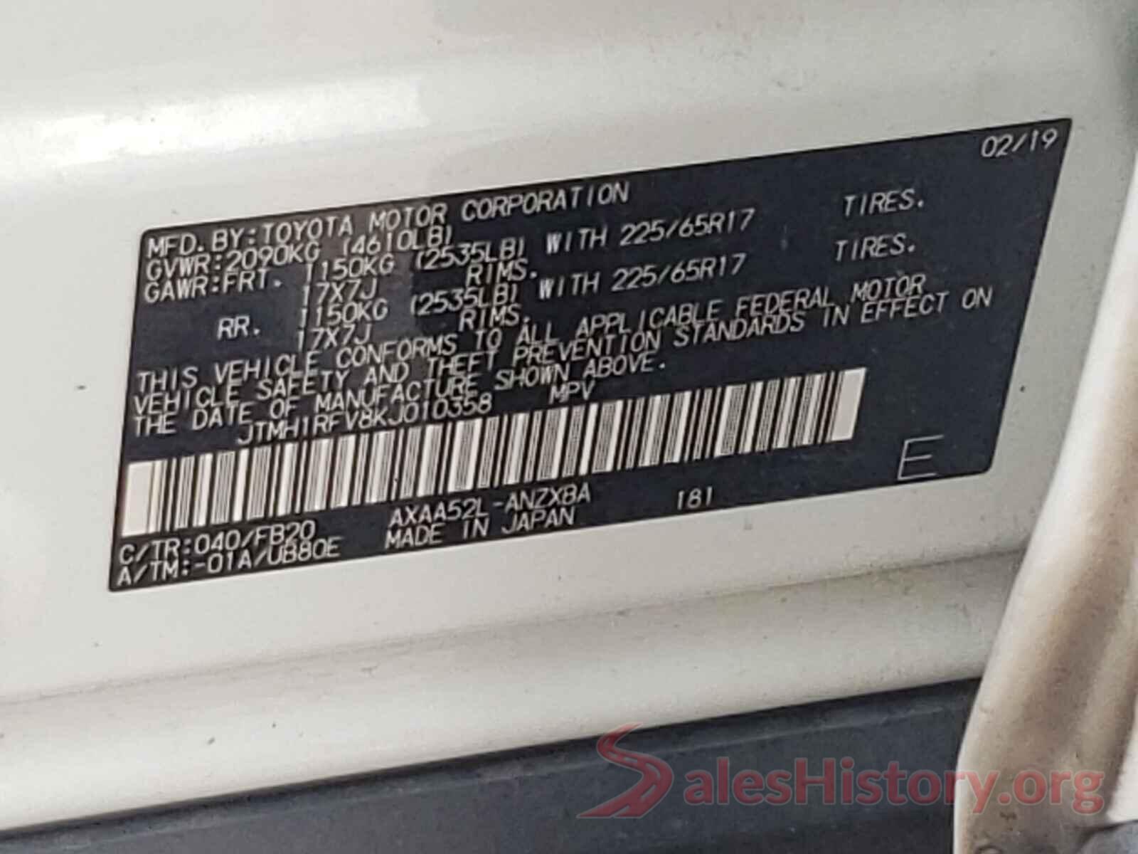 JTMH1RFV8KJ010358 2019 TOYOTA RAV4