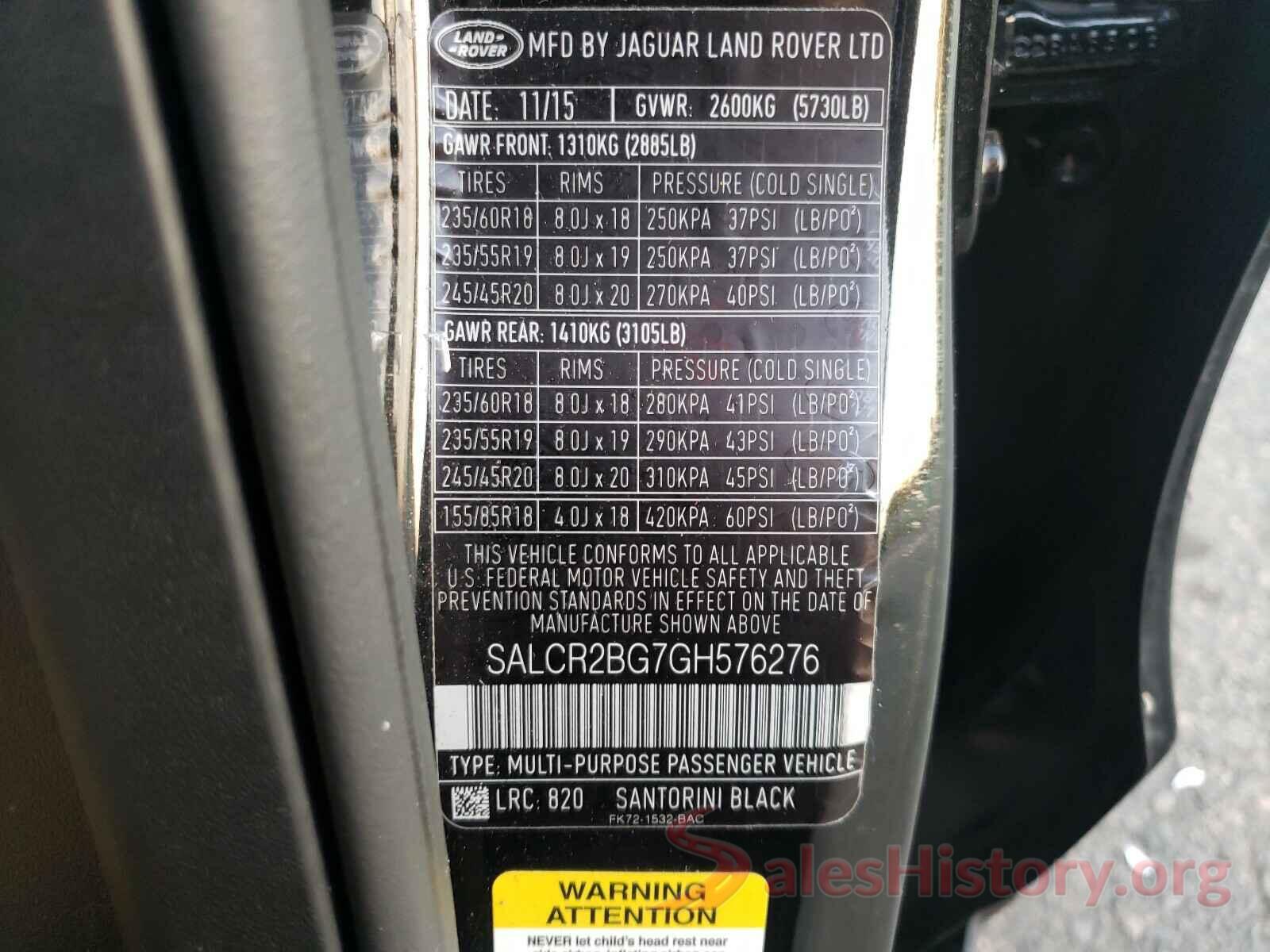 SALCR2BG7GH576276 2016 LAND ROVER DISCOVERY