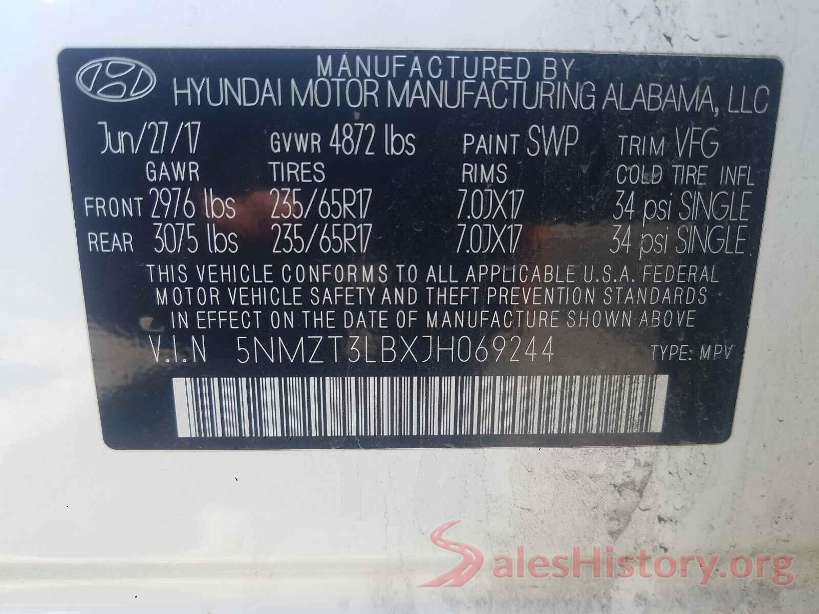 5NMZT3LBXJH069244 2018 HYUNDAI SANTA FE