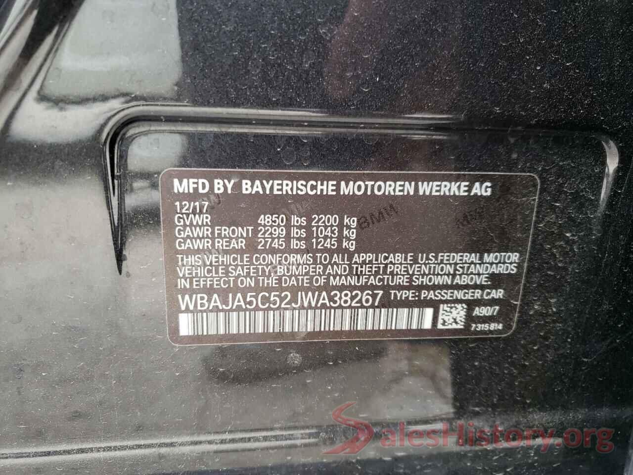 WBAJA5C52JWA38267 2018 BMW 5 SERIES