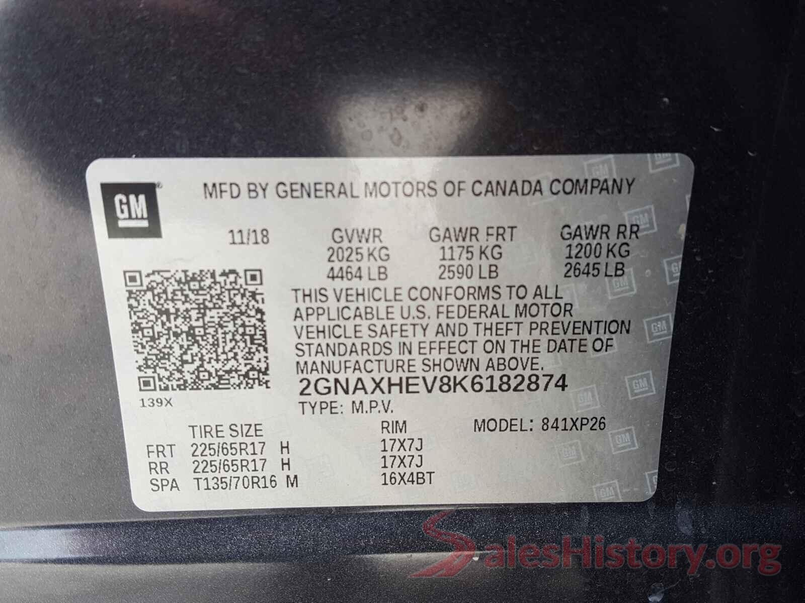 2GNAXHEV8K6182874 2019 CHEVROLET EQUINOX